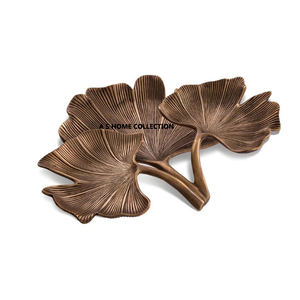 Bandeja de metal de acero inoxidable de Color esmaltado interior Diseño de ramas de hojas doradas Asas laterales Bandeja de forma rectangular - Product Image 4