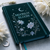 Carnet en velours LABON personnalisé A5 Moonlit Bloom, motif floral vert foncé, lignes pointillées, avec bande élastique, cadeau à marque privée