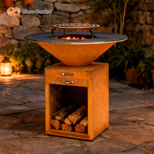 Barbecue moderne d'extérieur en acier Corten avec foyer à bois, robuste, pour divertissement en terrasse - Product Image 5