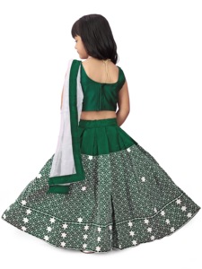 Shoryam Fashion Girls Emerald Green Ethnic Floor-Length Quick Dry Lehenga Choli Set Star Embroidery <b>Net</b> <b>Dupatta</b> Party Wedding - Product Image 3