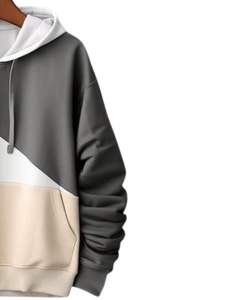 <b>White</b> Grey Beige Tri Color Block Hoodie Casual Unisex Pullover Soft Fleece Streetwear Stylish Warm Hooded <b>Sweatshirt</b> - Product Image 3