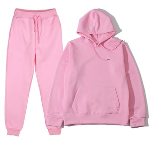 Chándal de moda para hombre 100% algodón Otoño Invierno conjunto de dos piezas con capucha a prueba de viento y pantalones Color sólido - Product Image 1