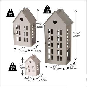 Handmade Christmas <b>Candle</b> Lantern <b>Set</b> 3-piece Rustic White Metal Corrugated Gabled Roof Tops Modern Vintage Style Heart Details - Product Image 4