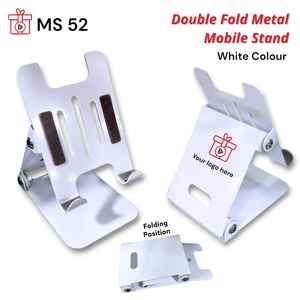 Support de téléphone portable en métal à double pliage blanc, compatible avec tous les iPhones et smartphones, support de téléphone durable pour une utilisation en extérieur, à la maison, au bureau, au lit - Product Image 1