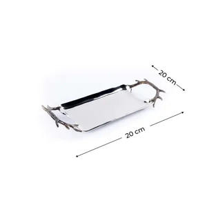 ถาดเสิร์ฟอาหารมาใหม่ถาดโลหะสีเงินมันวาวพร้อมที่จับกิ่งไม้สำหรับบ้านและงานแต่งงานถาดเสิร์ฟอาหารมาใหม่ - Product Image 6