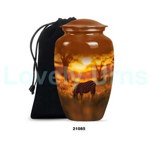 Urna para adultos de cremación de cebra de puesta de sol de aluminio de la mejor calidad para cenizas humanas, urna grande decorativa con bolsa de terciopelo gratis - Product Image 2