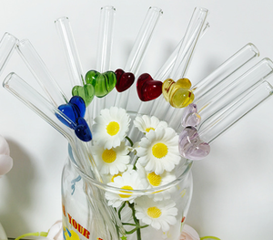 Pajita de Vidrio de Borosilicato Transparente con Flores Coloridas y Sostenibles, 20 cm, Resistente al Calor, Regalo Ecológico, Recuerdo para Cafeterías, Comedores Universitarios - Product Image 6