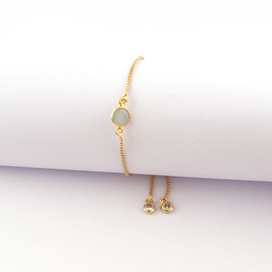 Minimaliste gris calcédoine CZ fait à la main Bracelet réglable nouvelle mode plaqué or boîte chaîne curseur serrure avec diamant pour cadeau - Product Image 4