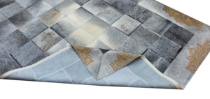 Custom <b>Grey</b> Hair On Cowhide <b>Rug</b> with Laser Engraving Handmade Real Leather Fur Carpet <b>For</b> Home & Office Decor - Product Image 3