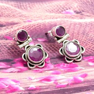Pendiente de Plata de Ley 925 hecho a mano, piedra preciosa de rubí natural, oro rosa, una hermosa joyería hecha a mano para niñas - Product Image 4