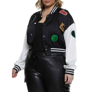 Chaqueta universitaria de talla grande para mujer, logotipo personalizado, manga de cuero bordada, chaquetas de béisbol con letras para mujer - Product Image 5