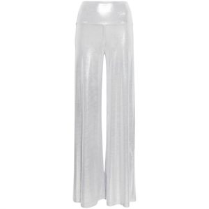 Norma Kamali pantalon évasé métallique ton argent conception extensible taille haute longue longueur mode moderne cloche bas pantalon - Product Image 2