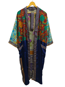 ชุดกิโมโนผ้าไหมส่าหรีลายดอกไม้แนววินเทจชุดคลุมส่าหรีชุดปาร์ตี้ชายหาดผ้านุ่มทำมือสไตล์อินเดีย - Product Image 5