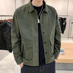 Veste matelassée en cuir d'agneau pour homme, style streetwear Harajuku, bouton unique, couleur unie, col montant, poches cargo, coton - Product Image 6