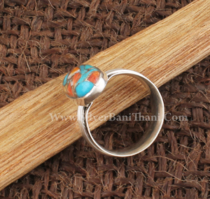 Bague en cuivre turquoise d'huître épineuse naturelle-Bague large en argent sterling 925 pour femme en gros faite à la main - Product Image 5