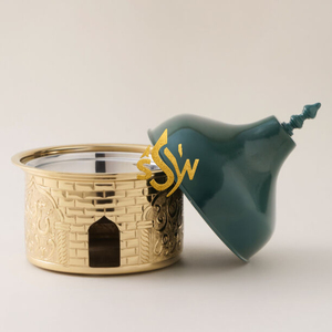 Marmite arabe en métal plaqué gris et or, de qualité supérieure, faite à la main, forme ronde, pour hôtels, mariages et événements. - Product Image 6
