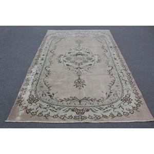 Turkish Vintage Large Rug 5.6x8.8 ft, <b>Brown</b> <b>Wool</b> Rug - Product Image 1