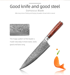 Venta al por mayor pedidos a granel personalizados OEM ODM servicio profesional japonés Damasco acero cocina Chef cuchillo con mango de resina roja - Product Image 3