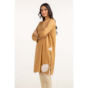 Camisa de Algodón Teñido de Amarillo para Mujer, con Bordado, Cuello Asimétrico, Estampado Floral, Larga, de Popelina y Lino, Tallas XS-XL, para Oficina - Product Image 3