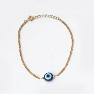 Brazalete de Cadena con Ojo Turco Chapado en Oro para Mujer, Joyería de Moda Protectora - Product Image 2