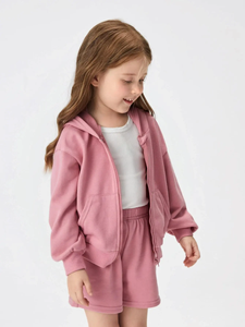 Ensemble sweat à capuche et short rose pour enfants, tenue décontractée en deux pièces, survêtement d'été pour filles, vêtements en coton doux - Product Image 2