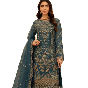 Vestido Anarkali/Salwar Kameez Reversible de Seda Georgette Ligero con Bordado Delantero y Trasero para Mujer/Niña, Ideal para Fiestas - Product Image 1