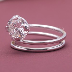 Bague en spirale avec diamant cultivé en laboratoire certifié IGI, argent sterling 925 plaqué rhodium, bague de fiançailles solitaire moderne de luxe - Product Image 2