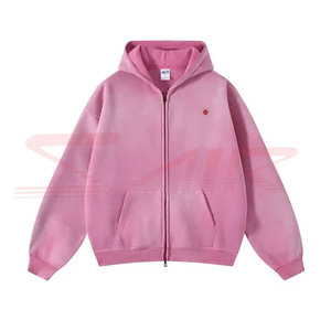 Sweat à capuche zippé en molleton épais délavé à l'acide pour homme, 100 % coton, haute qualité, imperméable, hiver, logo personnalisable - Product Image 5