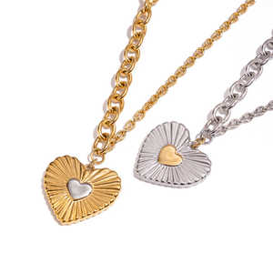 J&<b>D</b> Two-Tone 18K Gold Rhodium Heart Pendant <b>Necklace</b> Handmade Chain Stylish Diamond Geometric Pattern Trendy Vintage for Gift - Product Image 3