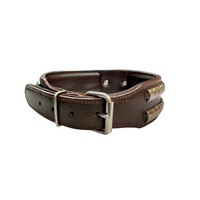 Collier pour chien en cuir Produits pour animaux de compagnie Large deux rangées cloutés en laiton massif Goujons et raccords Collier pour chien en cuir rembourré