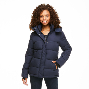 Chaquetas teñidas en azul de invierno con logotipo personalizado OEM, chaquetas acolchadas cálidas de alta calidad, chaquetas con capucha para mujer con cuello levantado - Product Image 2