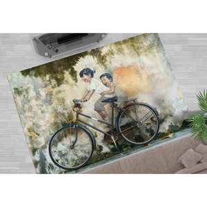 Tapis Graffiti Enfants à Vélo : Art Moderne, Convient aux Animaux, Tapis Imprimé, Tapis Fin Non Tissé - Product Image 5