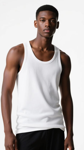 Débardeur de sport en maille côtelée 100% coton pour homme avec logo brodé OEM pour les séances d'entraînement en salle de sport - Product Image 4