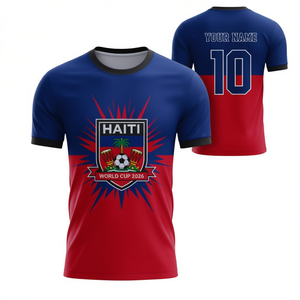 Maglia da tifoso calcio WC 2026 Haiti unisex, T-shirt da calcio con colori della bandiera dei Caraibi, Top promozionale per tifosi di tornei internazionali - Product Image 2