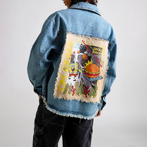 Chaquetas vaqueras de doble botonadura para hombre de High Street Color sólido Ropa de invierno cómoda de alta calidad Logotipo personalizado Impresión frontal - Product Image 1