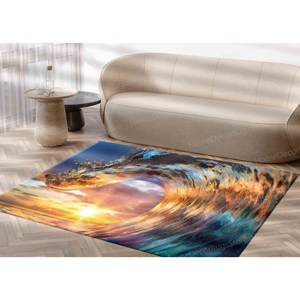 Alfombra con Forma de Cresta de Ola con Luz de Atardecer, Alfombras con Paisaje de Crestas, Alfombra Suave con Pelo - Product Image 2
