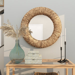 Miroirs muraux à cadre en jonc de mer rond durable et écologique pour la maison, le salon et la chambre à coucher. - Product Image 1