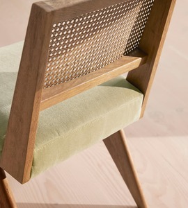 Mid-Century Inspired Wooden Armchair with Woven back rest accent Detailing and soft uphosltery seat A Scandinavian Classic Piece - Product Image 3