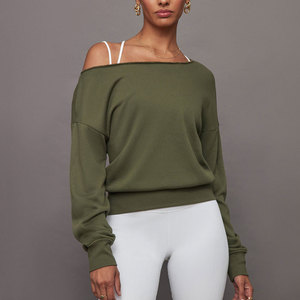 Sudaderas de manga larga de tendencia superior 2025, sudadera transpirable antiarrugas con hombros descubiertos para mujer - Product Image 2