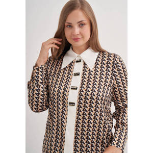 Chemise classique en mousseline de soie et lin brodée à volants, à manches longues et boutonnée pour femmes, tenue de bureau formelle - Product Image 4