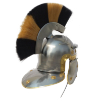 Casque de centurion romain avec panache noir et or Casque de soldat romain médiéval Cosplay Armure de chevalier pour reconstitution Costume équitable