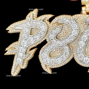 Colgante de Letra con Diamantes Cultivados en Laboratorio, Chapado en Oro de 10K, Estilo Hip Hop Cristiano Unisex, Corte Brillante Redondo - Product Image 2