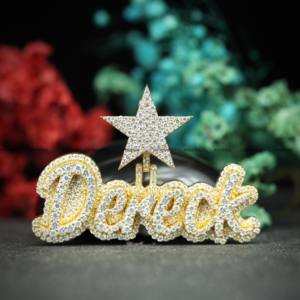 Colgante de Nombre Personalizado de Doble Capa Hecho a Mano con Moissanita, Chapado en Oro Amarillo, con Argolla en Forma de Estrella, Joyería Hip Hop para Hombre y Mujer - Product Image 1