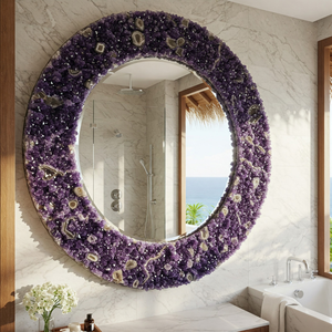 Miroir moderne de luxe en améthyste, cadre en pierre naturelle, décoration de coiffeuse, pièce maîtresse pour espace spirituel, fait main, lumineux, éco-responsable, pour la guérison - Product Image 6