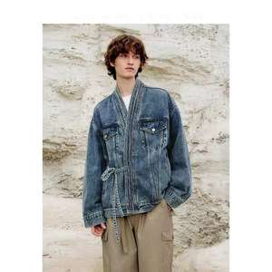 Chaqueta de Mezclilla para Hombre, Estilo Informal, Cuello en V, Irregular, con Encaje, Nueva Moda de Otoño, Venta al por Mayor - Product Image 3