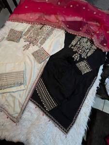 2025 Rawsilk Tilla camisa Multi-hilo bordado negro blanco tela encaje coreano forcejeos contraste Organza indio pakistaní Desi - Product Image 5
