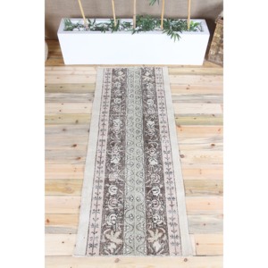 Turkish Runner Rug 2.6x6.6 ft, Vintage Patchwork <b>Brown</b> Floral <b>Wool</b> Rug - Product Image 1