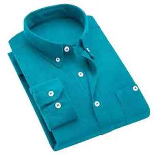 Men's Business <b>Slim</b> Shirt Turn down Collar with Corduroy Buttons 100% Cotton Plus Size Yarn Dyed - Product Image 1
