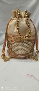 Women's High Quality Stylish Multi-Color Pearl Work Design <b>Mini</b> Potli Bags Fashionable Flower Beading Satin Lining Drawstring - Product Image 2