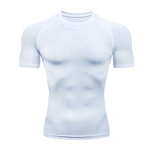 Camiseta deportiva de verano con cuello redondo para hombre, Camiseta deportiva de compresión de algodón 100% para entrenamiento, secado rápido y logotipo en la parte delantera - Product Image 4